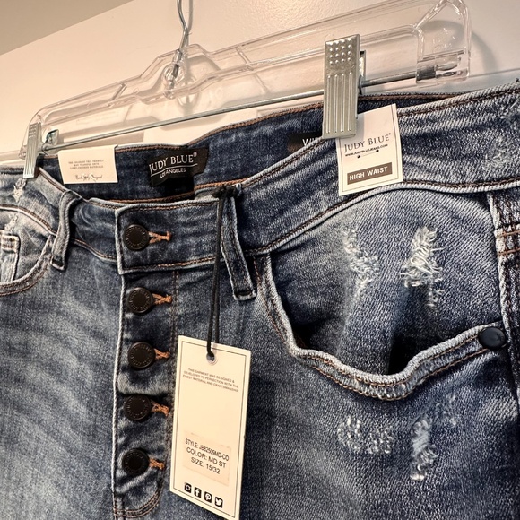 Judy Blue High Waist Destroy Button Fly Wide Leg Crop - Picture 4 of 8